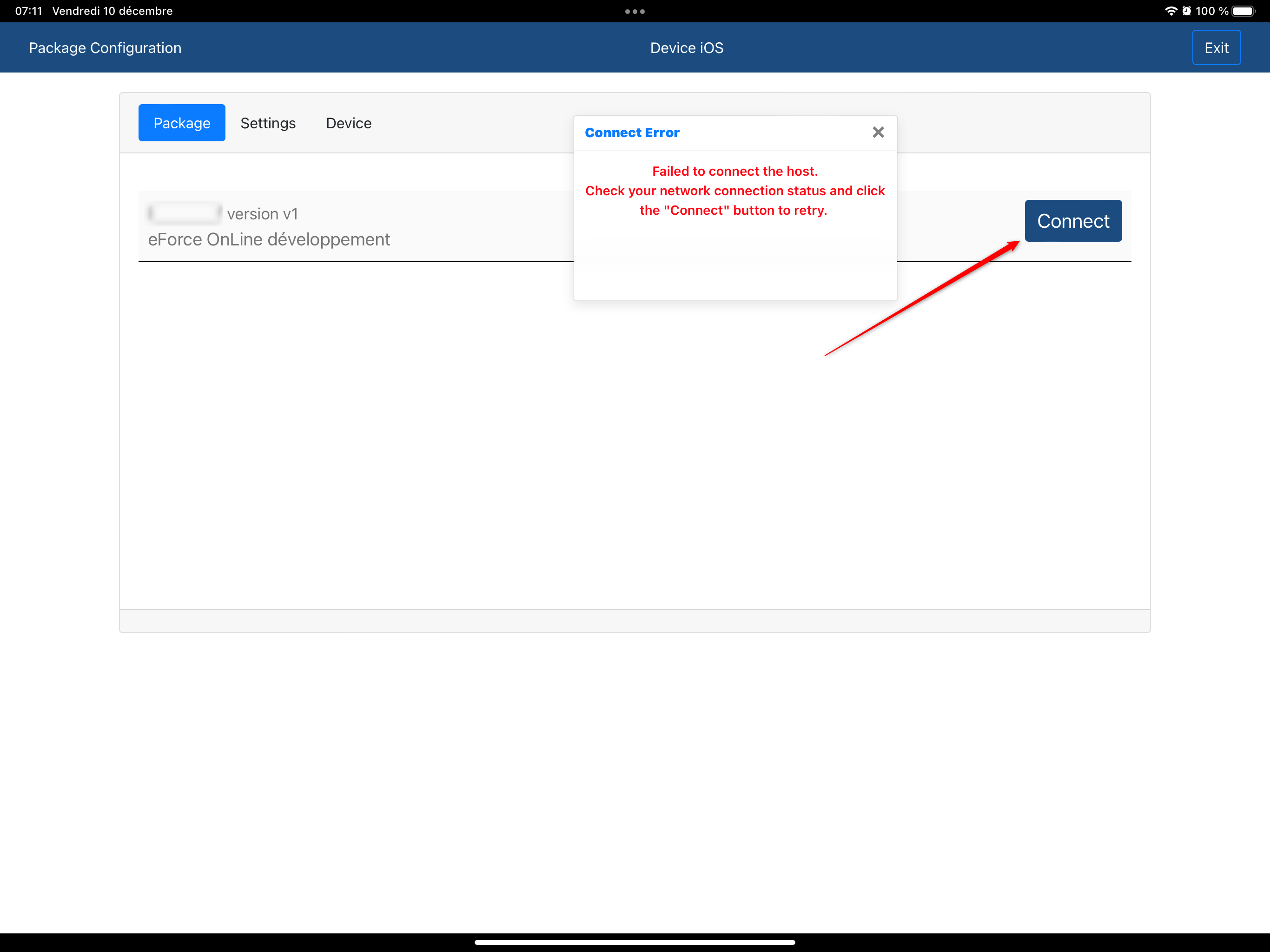 En cas de d�connexion, appuyer sur le bouton connect  